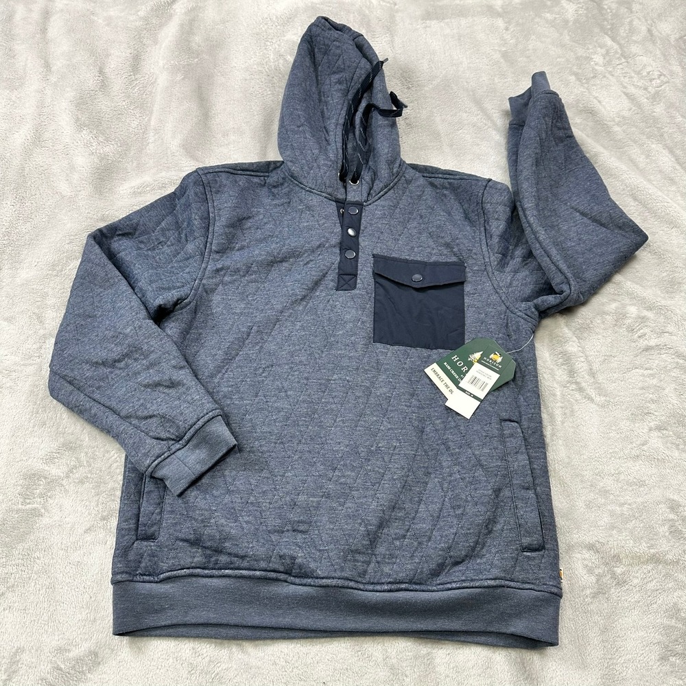 Horizon Bass Creek Outfitters‎ Hoodie Mens M Blue Quilted Snap Pullover HO432461